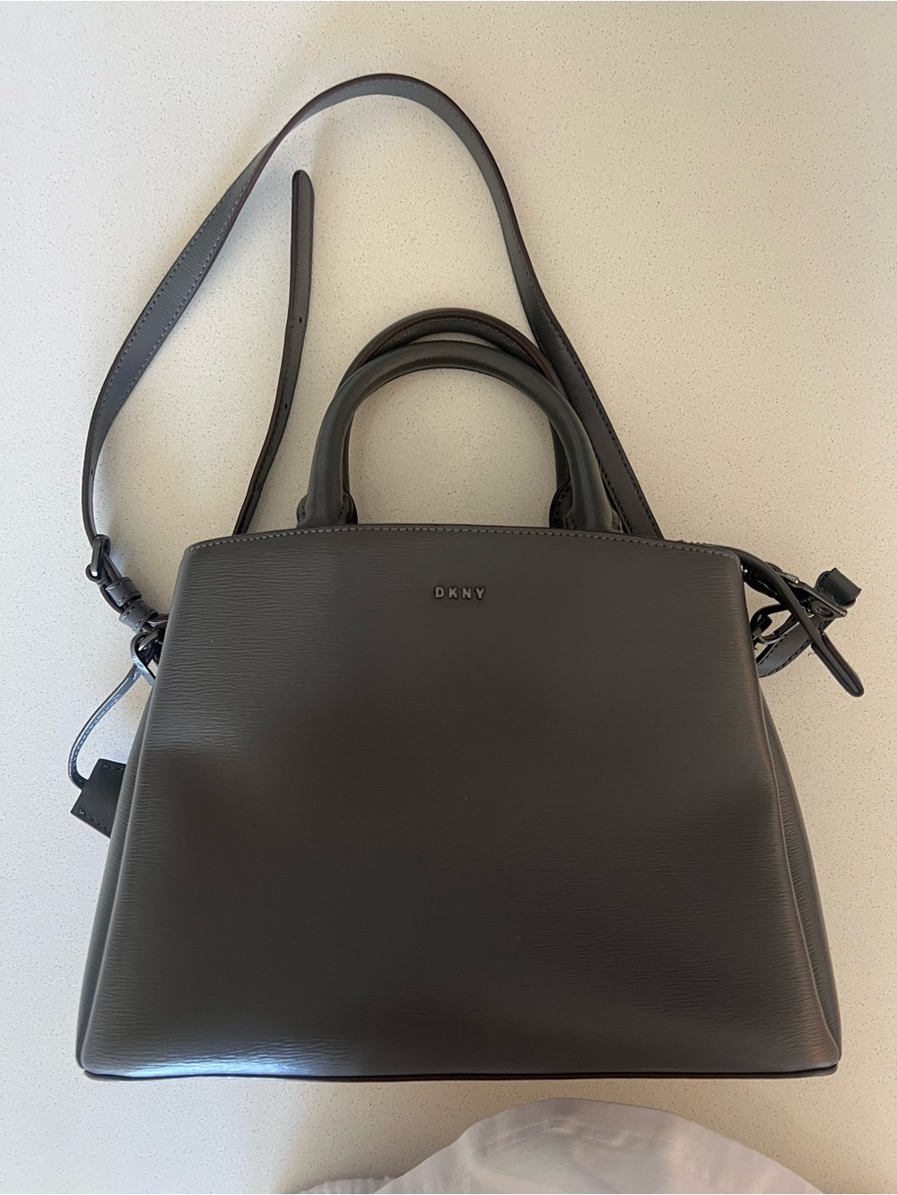 DKNY Black Structured Leather Satchel with Shoulder Strap